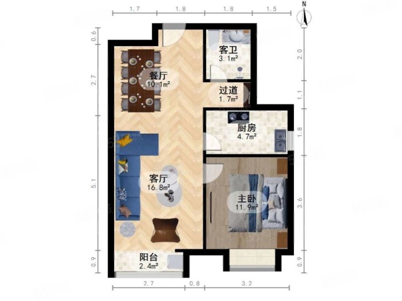 天合家园1室1厅1卫70㎡南539万