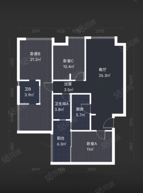 戛纳湾金棕榈4室2厅2卫93.49㎡南225万