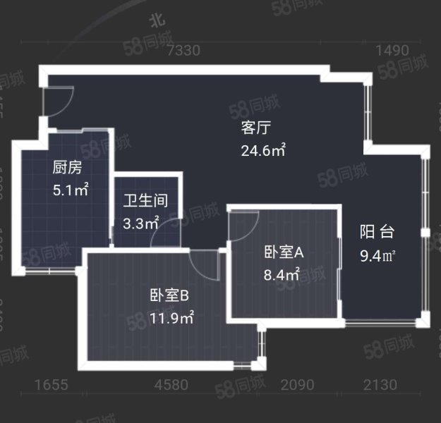 锦江城市花园三期2室1厅1卫66.35㎡西南106万