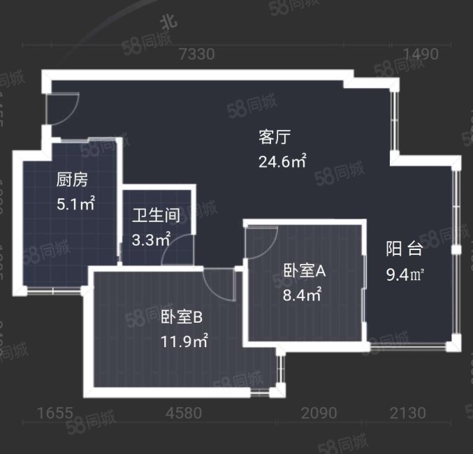 锦江城市花园三期2室1厅1卫66.35㎡西南106万