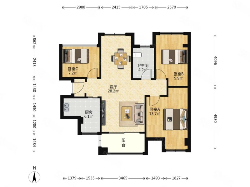 保利居上3室2厅1卫86.77㎡南北185万