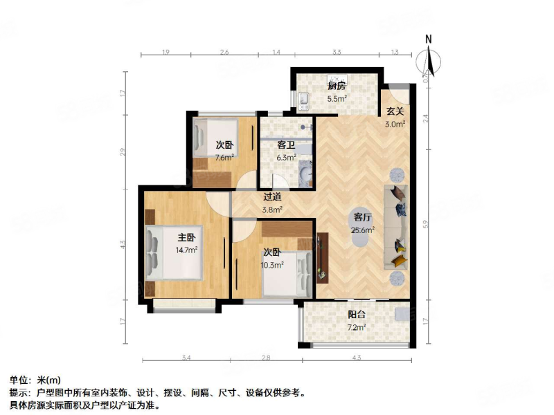 西湖君庭3室2厅1卫91.53㎡南北210万