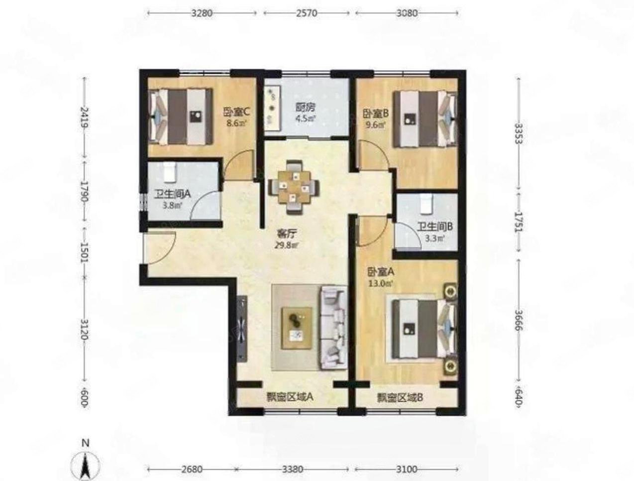 江南府3室2廳2衛(wèi)106㎡南北420萬(wàn)