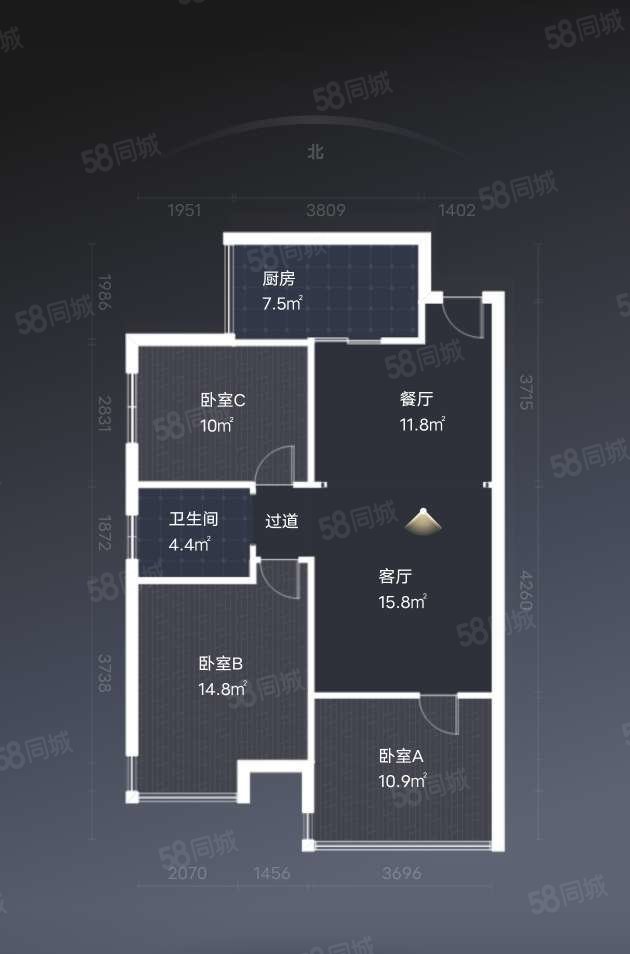 宏达江南名居3室2厅1卫100.55㎡南北52万