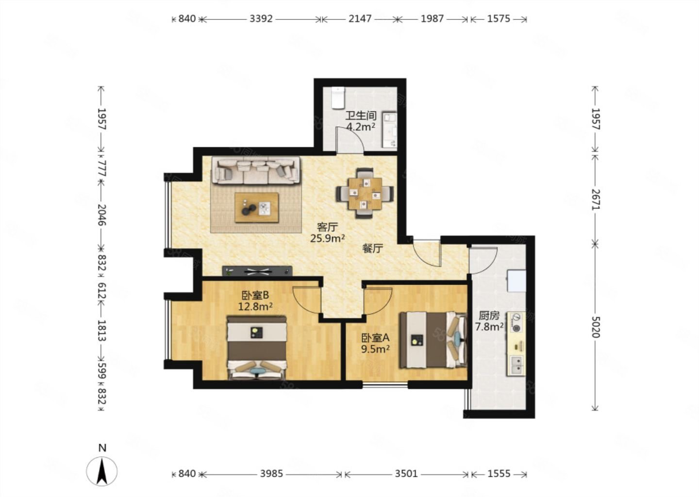 【10图】华远君城 2室2厅 西,华远君城(东区)-西安58同城