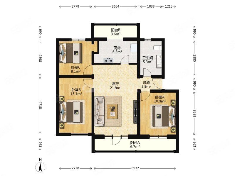 疃里庄园3室1厅1卫104.85㎡南北266万