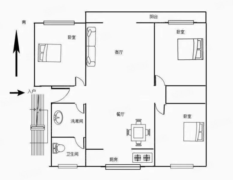 新天华府3室2厅1卫138㎡南北83万