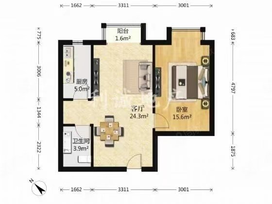 万方景轩1室2厅1卫67.62㎡东北650万