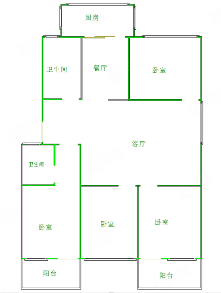 福兴花园2期4室2厅2卫136㎡南北157万