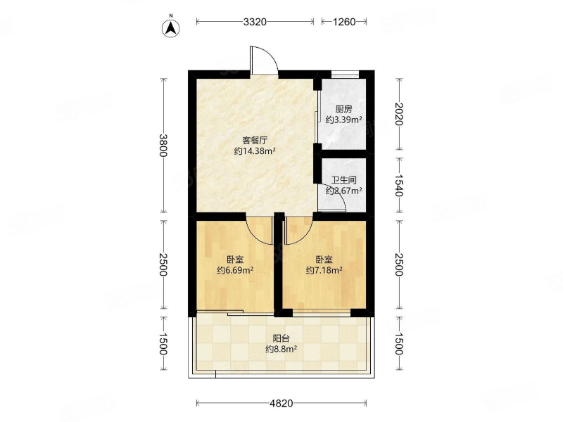 万泽国际2室2厅1卫51.3㎡南58万