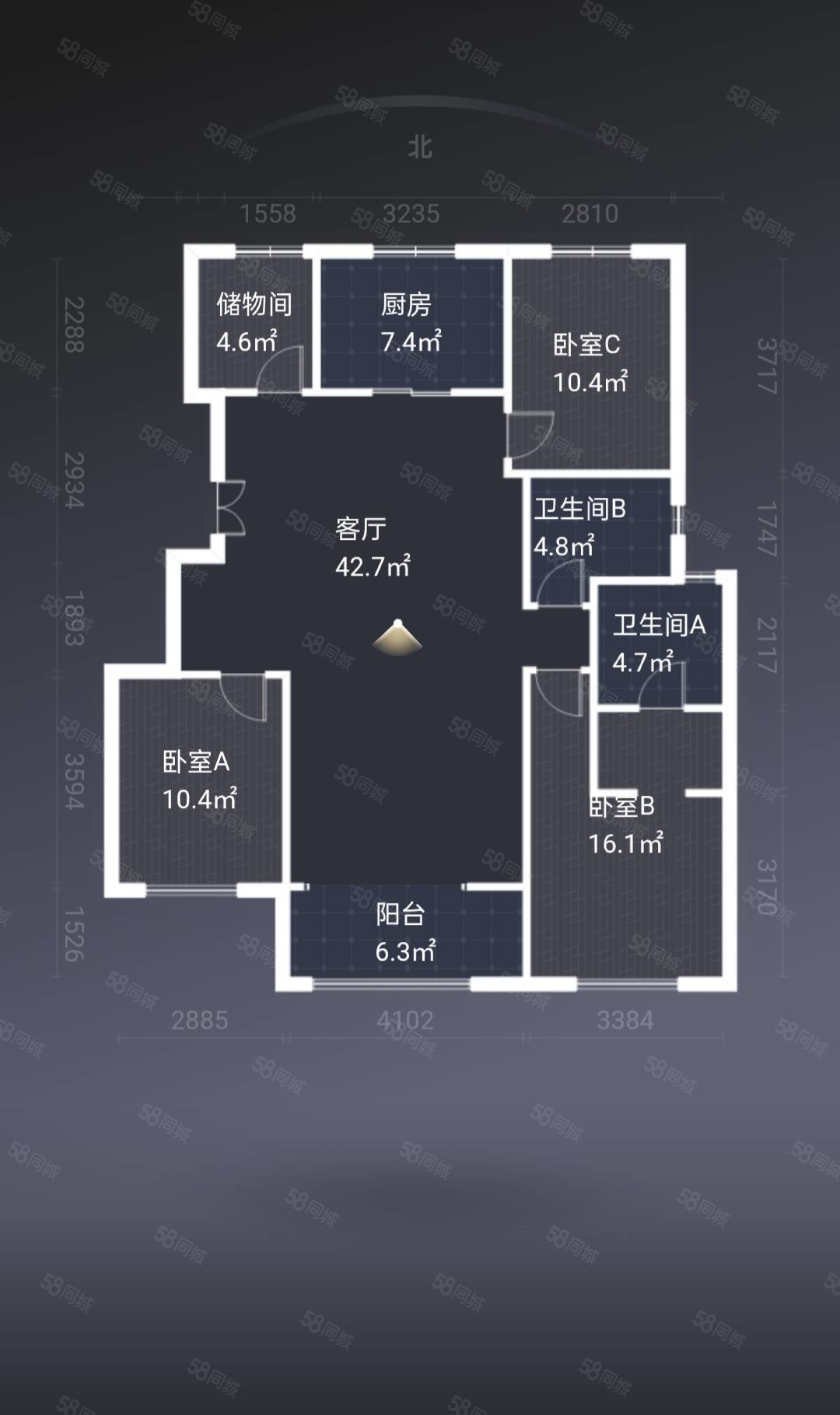 保利观唐3室2厅2卫120.5㎡南北108万