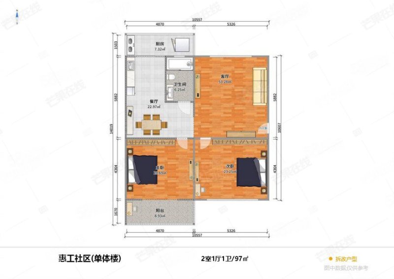 惠工社区2室1厅1卫97㎡南北66万