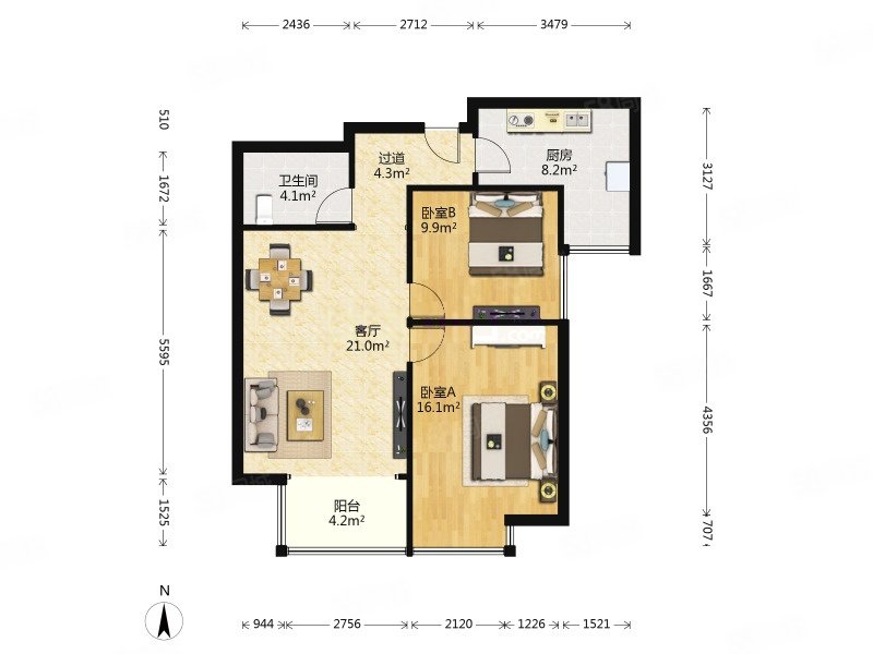 國美第一城3號(hào)院2室2廳1衛(wèi)97.9㎡東南430萬