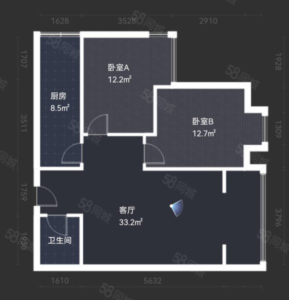 花果新居二期2室2厅1卫89.83㎡南北100万