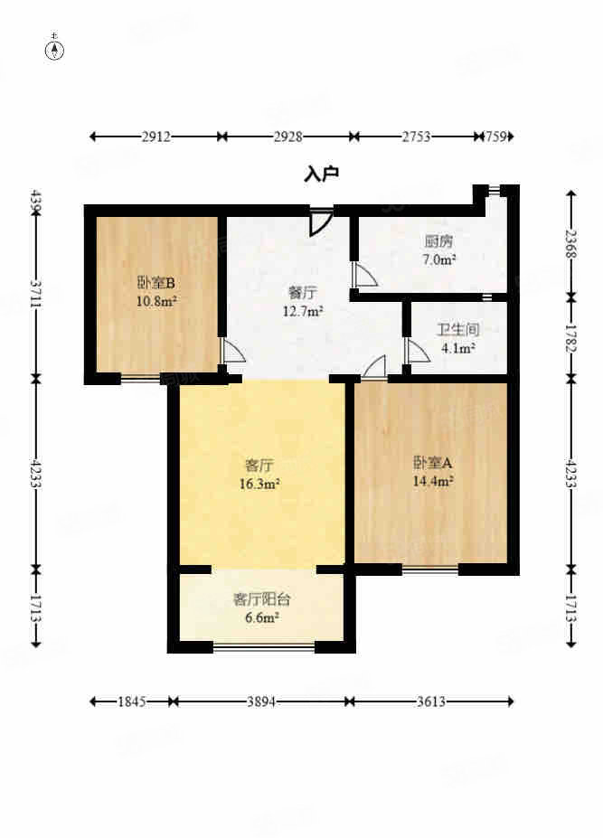 半山壹号2室2厅1卫89㎡南北102.8万