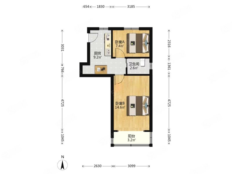 镇宁路405弄小区(公寓住宅)2室0厅1卫46.43㎡南北398万