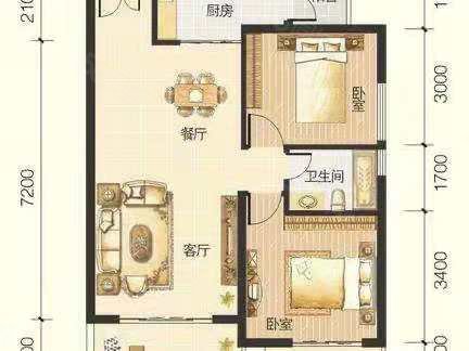 名都花园2室2厅1卫66㎡南北31.6万