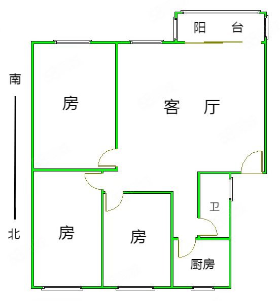 麓景路小区(越秀区)3室1厅1卫83㎡南北300万