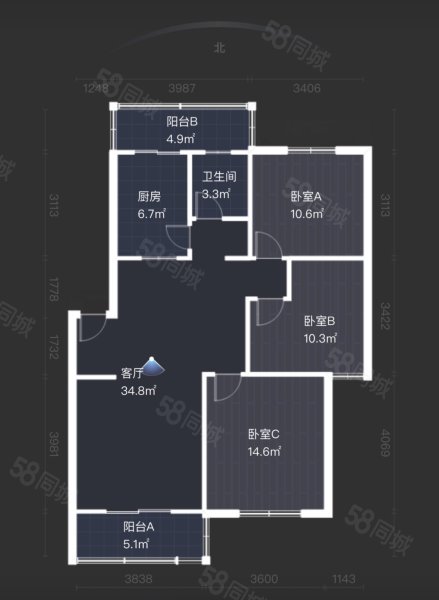 包河苑(B区)3室2厅1卫103.27㎡南北120万