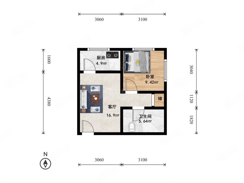 望京西园一区1室1厅1卫51.26㎡东北399万