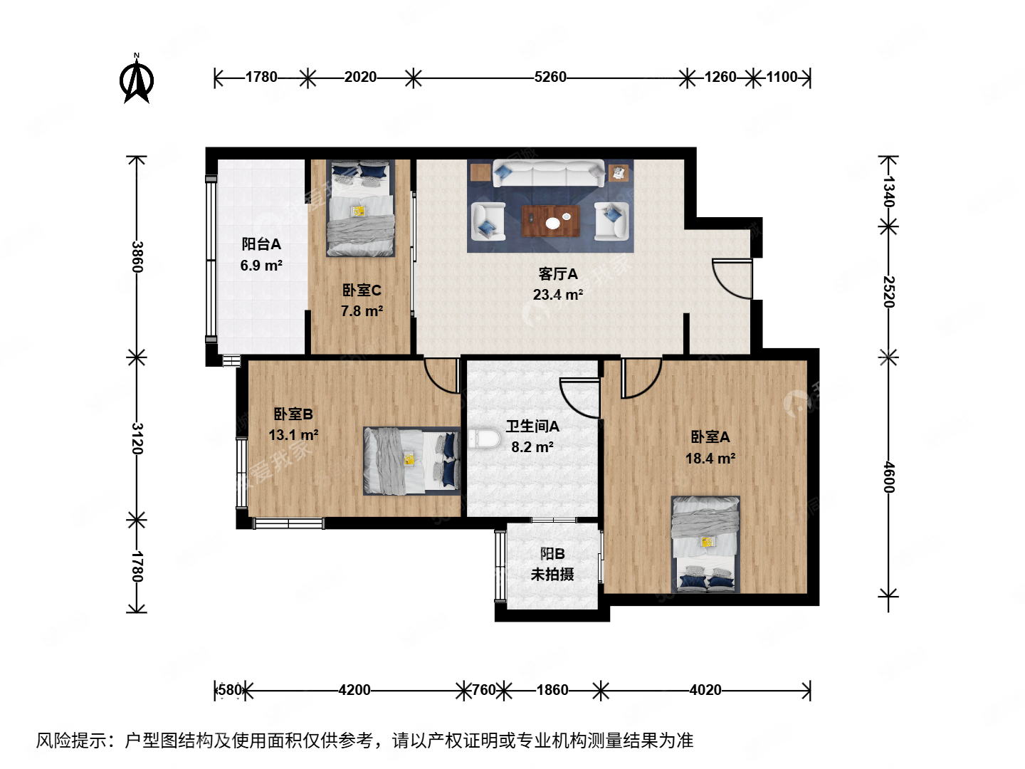 千鶴家園3室1廳1衛(wèi)109㎡西南730萬