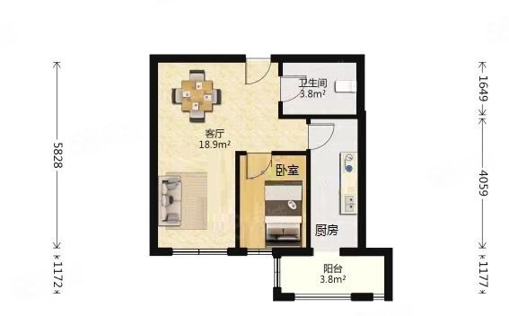 枫桥园1室1厅1卫56.44㎡南72万