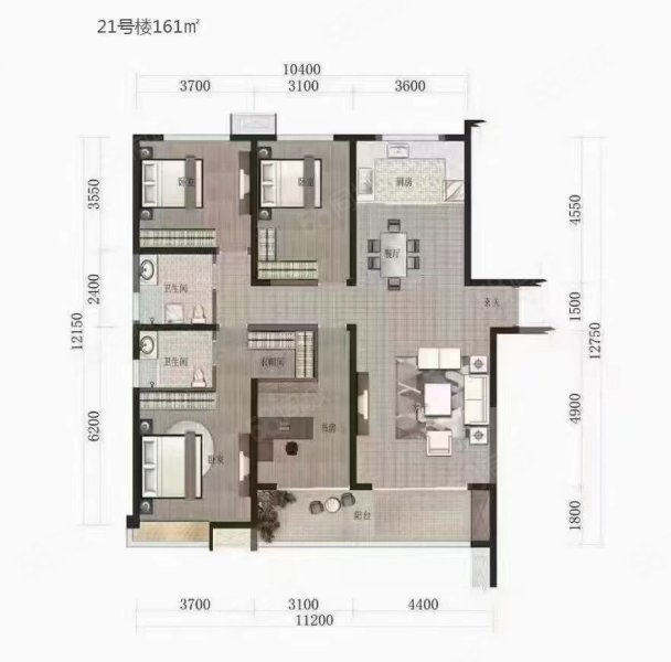 天玺东郡4室2厅2卫161㎡南北89万