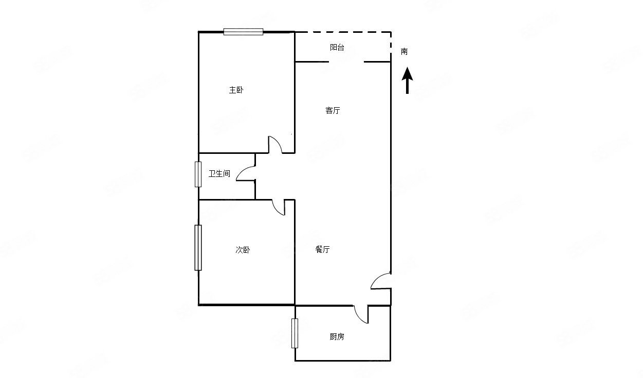 南微园2室2厅1卫59.87㎡南90万