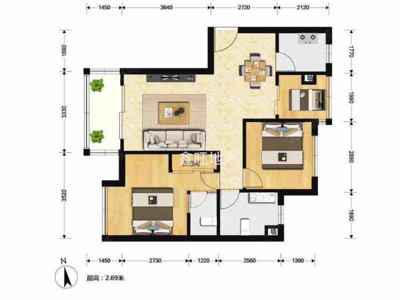 印象春城3室2厅1卫115.25㎡南495万