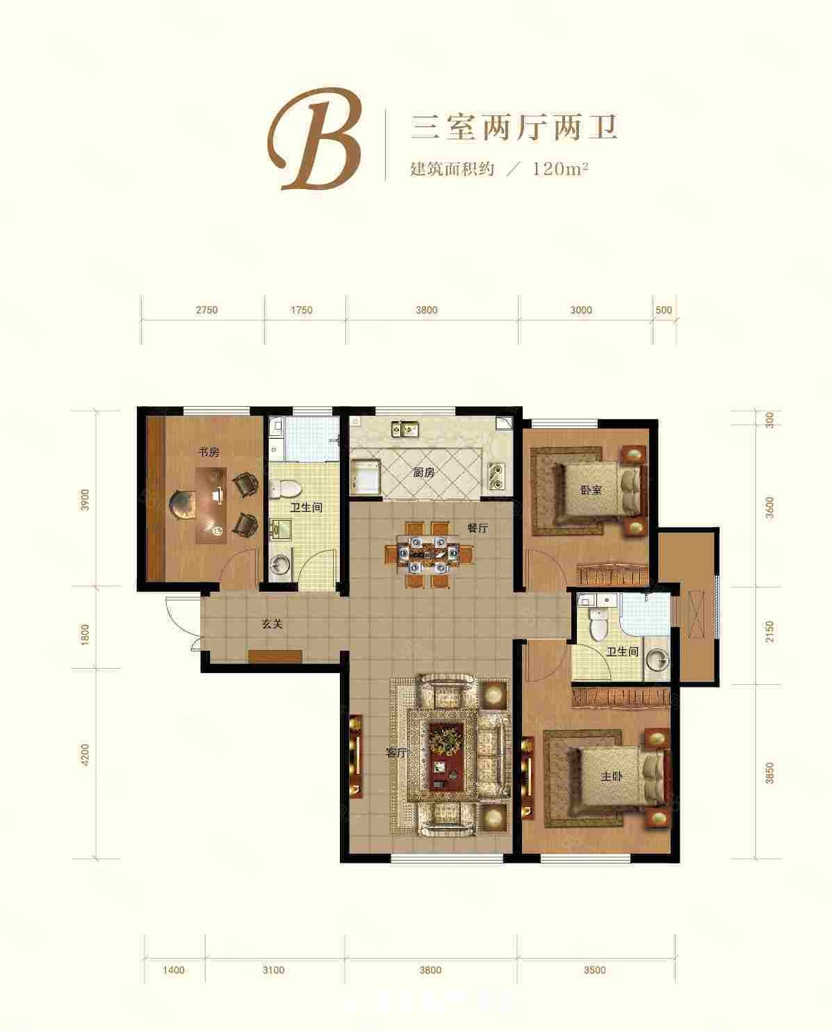天津全运村棣棠园3室2厅2卫119.1㎡南北463万