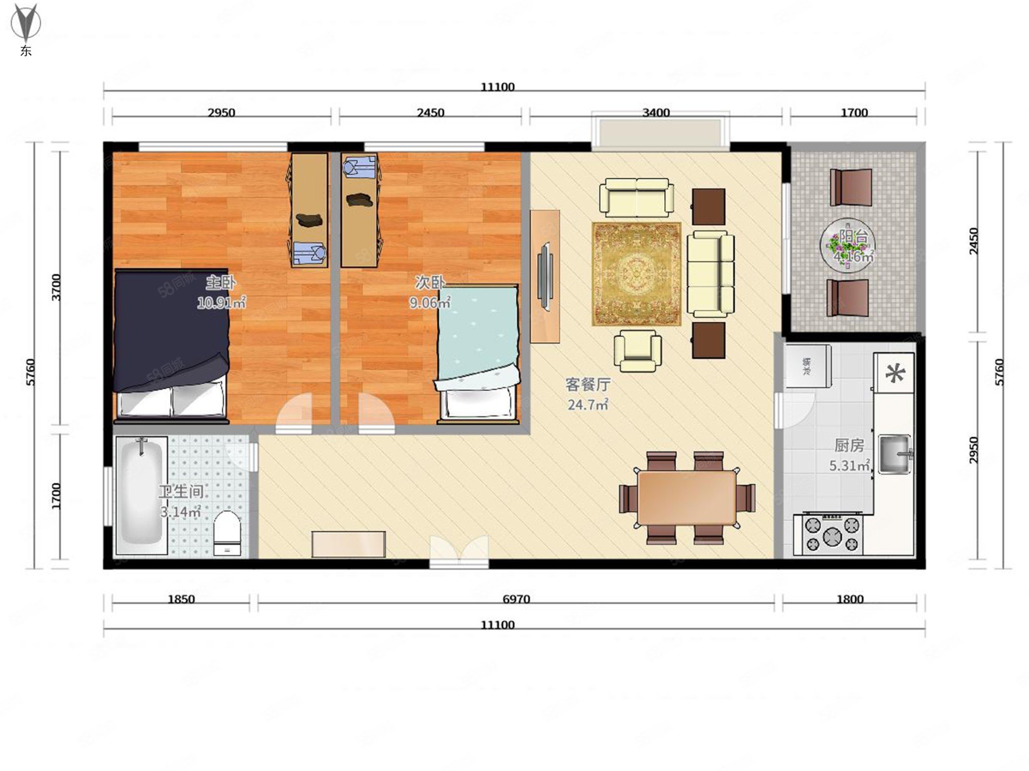 富豪花园(光明)2室2厅1卫55㎡南150万