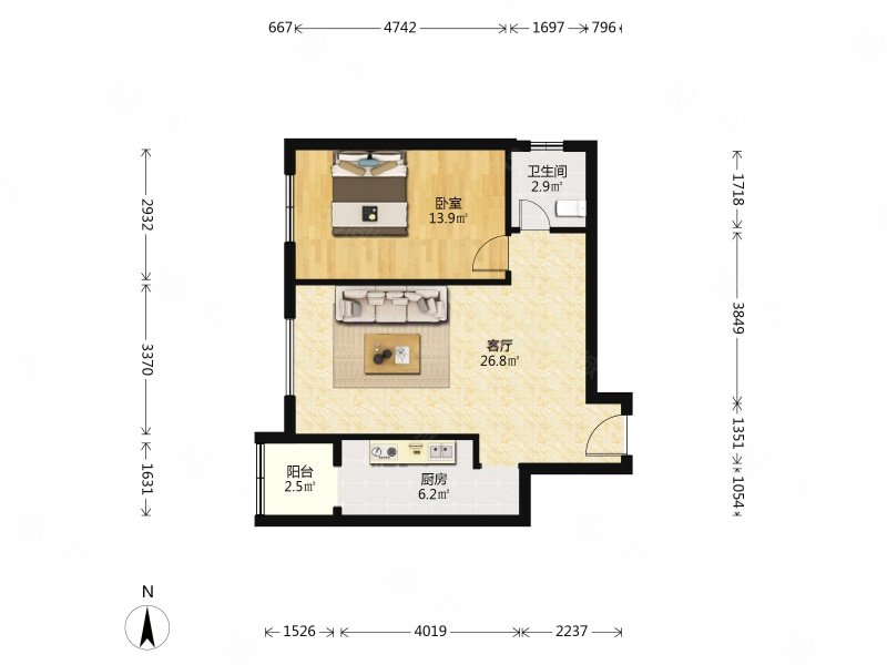 建西苑北里1室1厅1卫70.17㎡南北445万