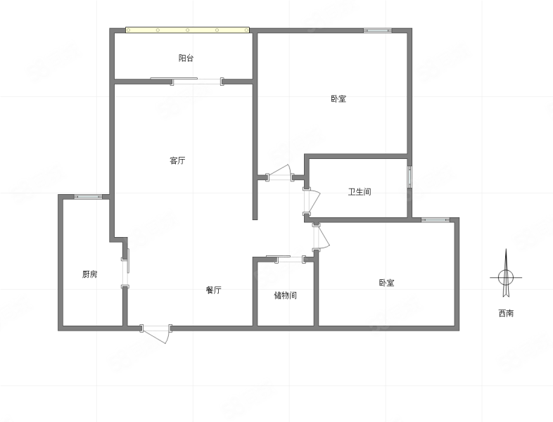 光华观府国际2室2厅1卫76㎡西南116万