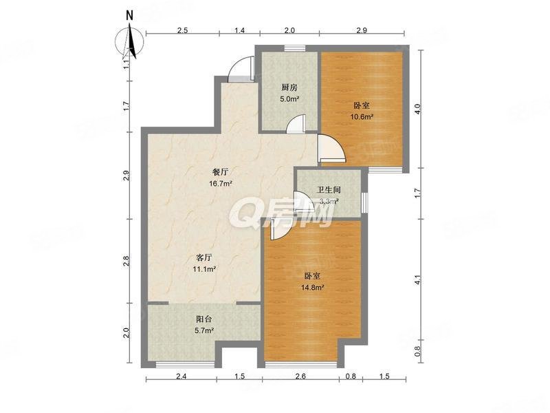 御景湾2室2厅1卫95.69㎡南北185万