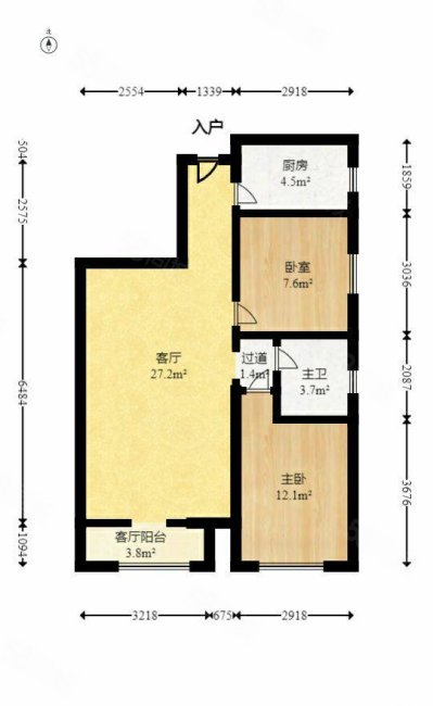 保利香槟国际2室2厅1卫73.13㎡南北51万