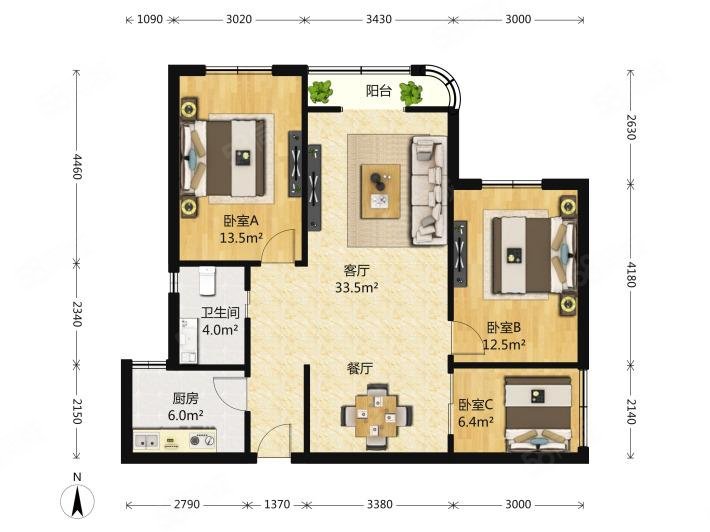 龙光御海天韵4室2厅2卫129.37㎡南北200万