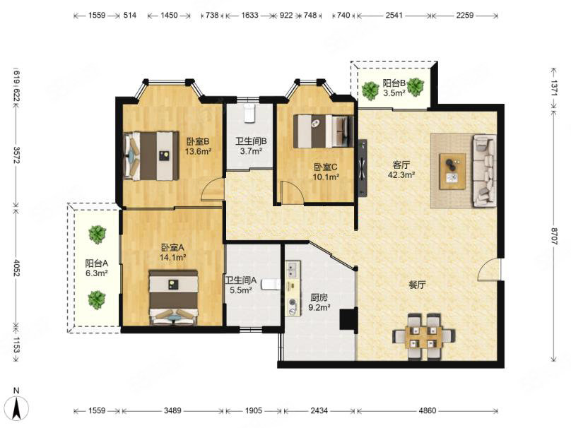 裕成大厦3室2厅2卫145.88㎡西北558万