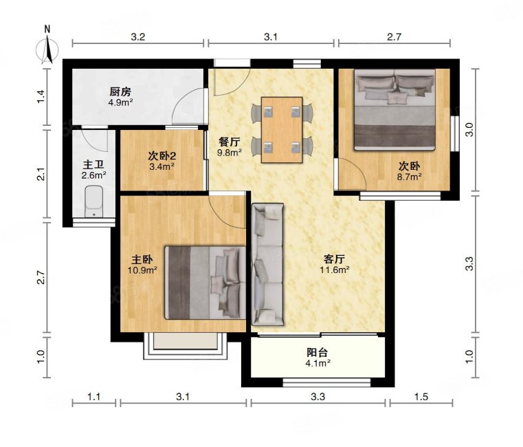 凤凰城凤鸣苑3室2厅2卫97.47㎡南北223.8万