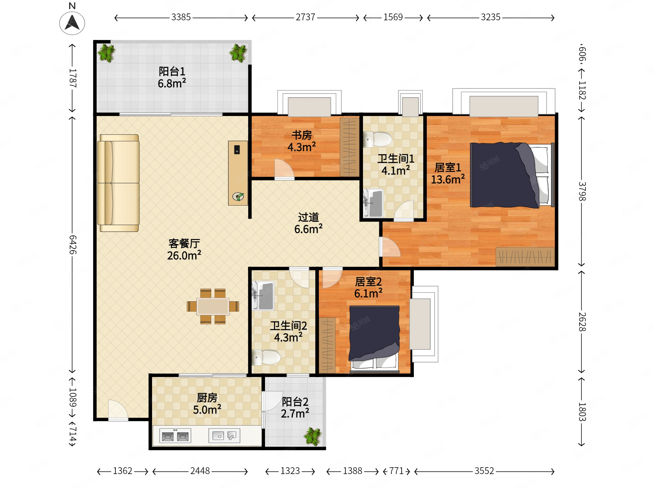 中澳滨河湾(五期六期)3室2厅2卫102㎡北120万