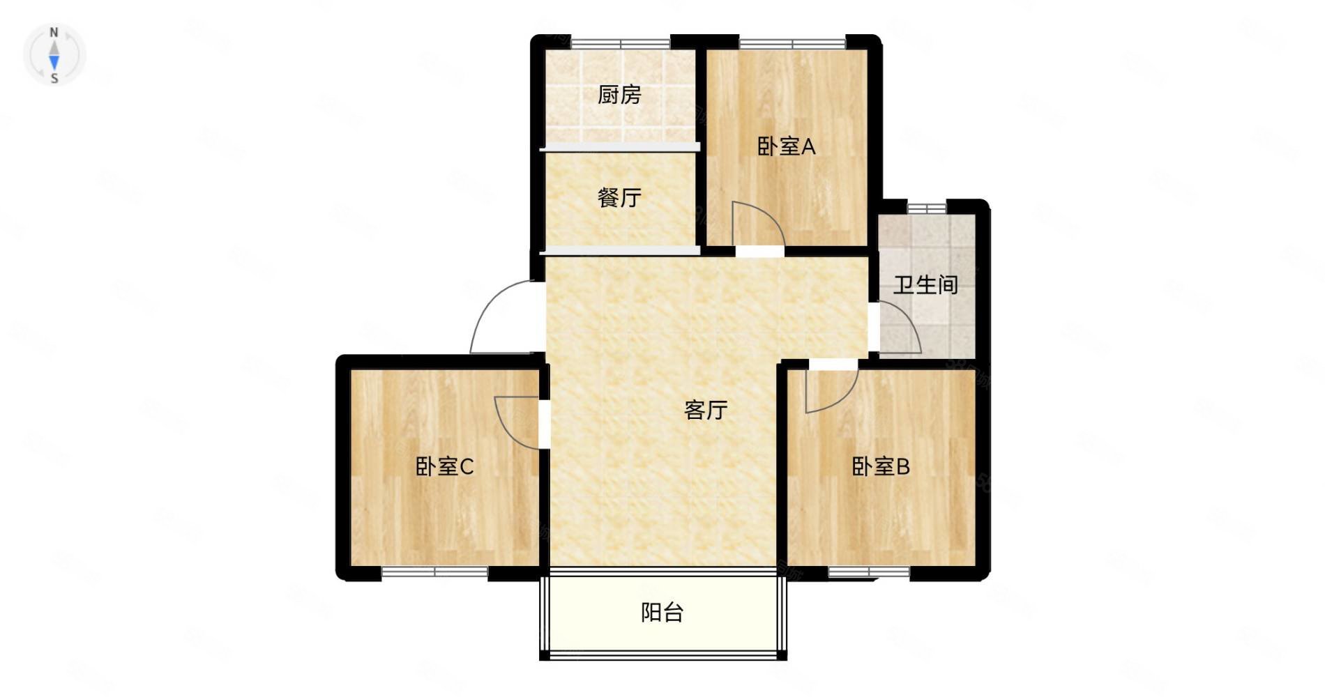 【10图】红星美凯龙3室2厅1卫,飞机户型纯毛坯水电已改好,红星星都荟
