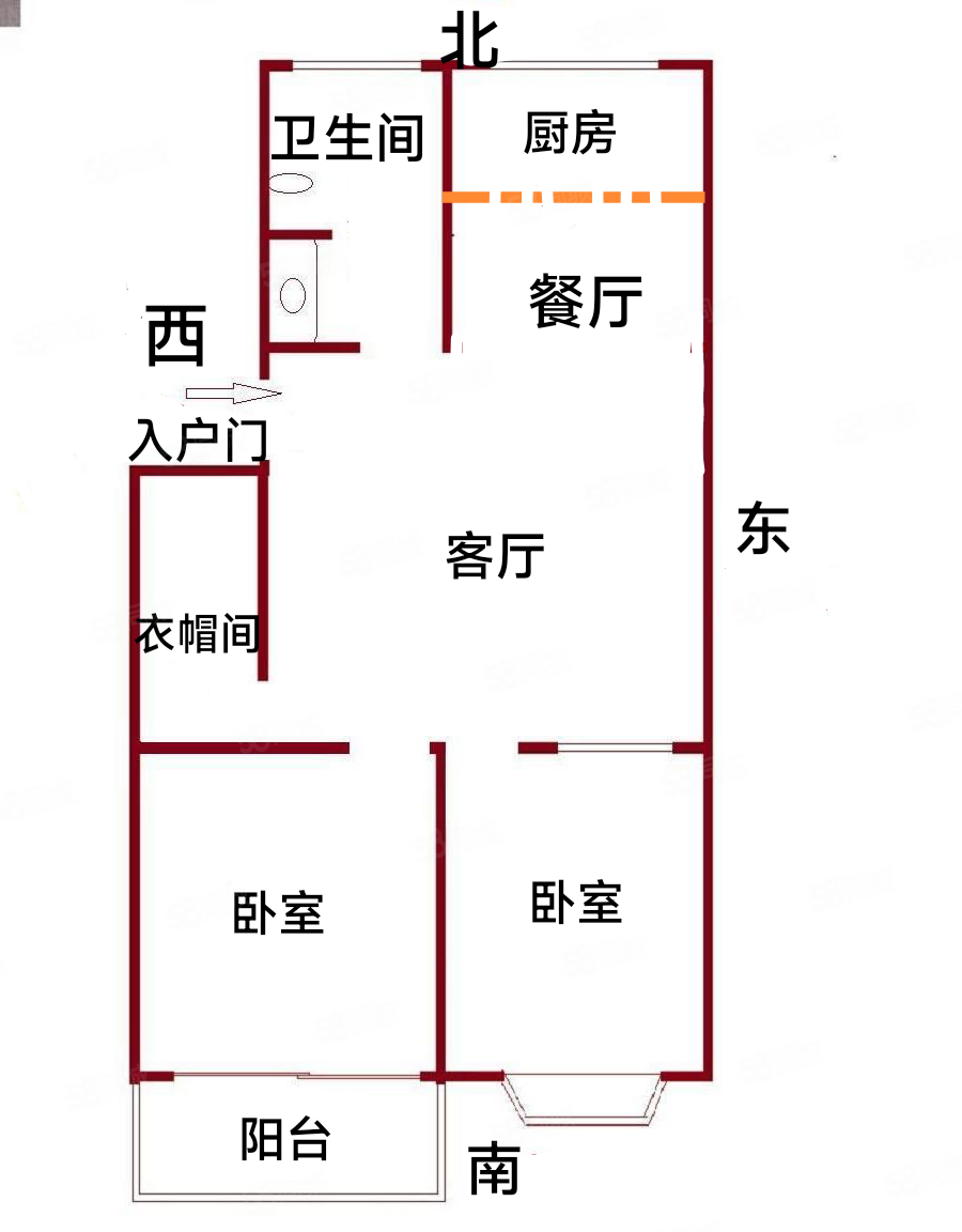 东城新海枫景2室2厅1卫88.1㎡南北48万