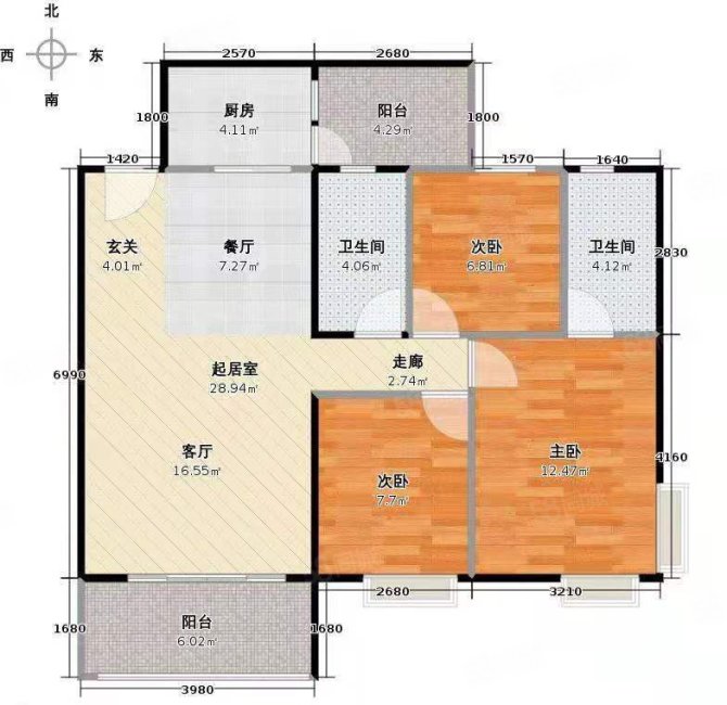 广场花苑3室2厅2卫124.17㎡南50万