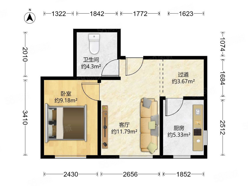 清源佳园1室1厅1卫49.67㎡南175万