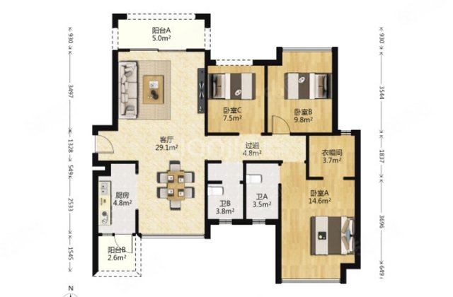 鸿安花园3室2厅107.36㎡95万二手房图片