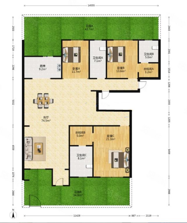 光谷创新天地(r1地块)3室2厅3卫203.78㎡南北500万