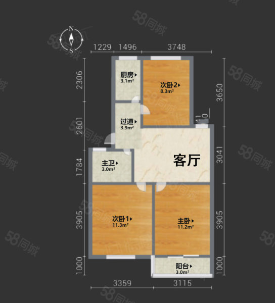 和平家园A3区3室1厅1卫73.22㎡南北77万