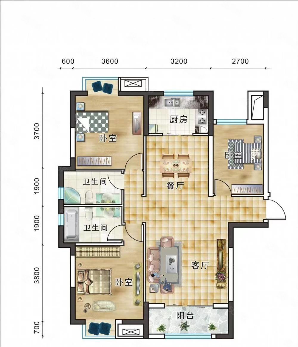 远达御景3室2厅2卫107㎡北97.8万