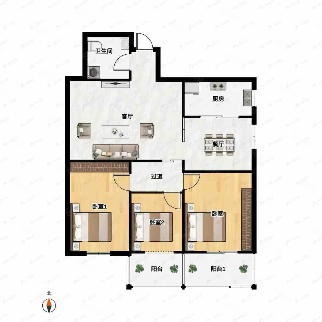 塞纳阳光3室2厅1卫99㎡南259万