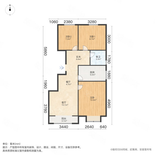 天悦风华3室2厅1卫95㎡南北168万