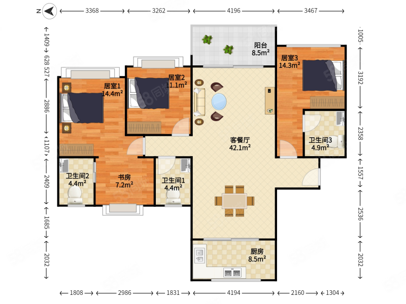 阳光粤海花园4室2厅3卫157㎡南北1507万